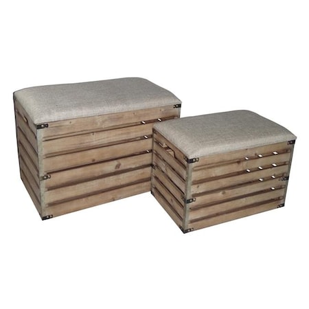 Cheungs Cheungs 4935-2 Rectangular Wood Slat Storage Bench with Metal Accent & Cushioned Lid - Set of 2 4935-2